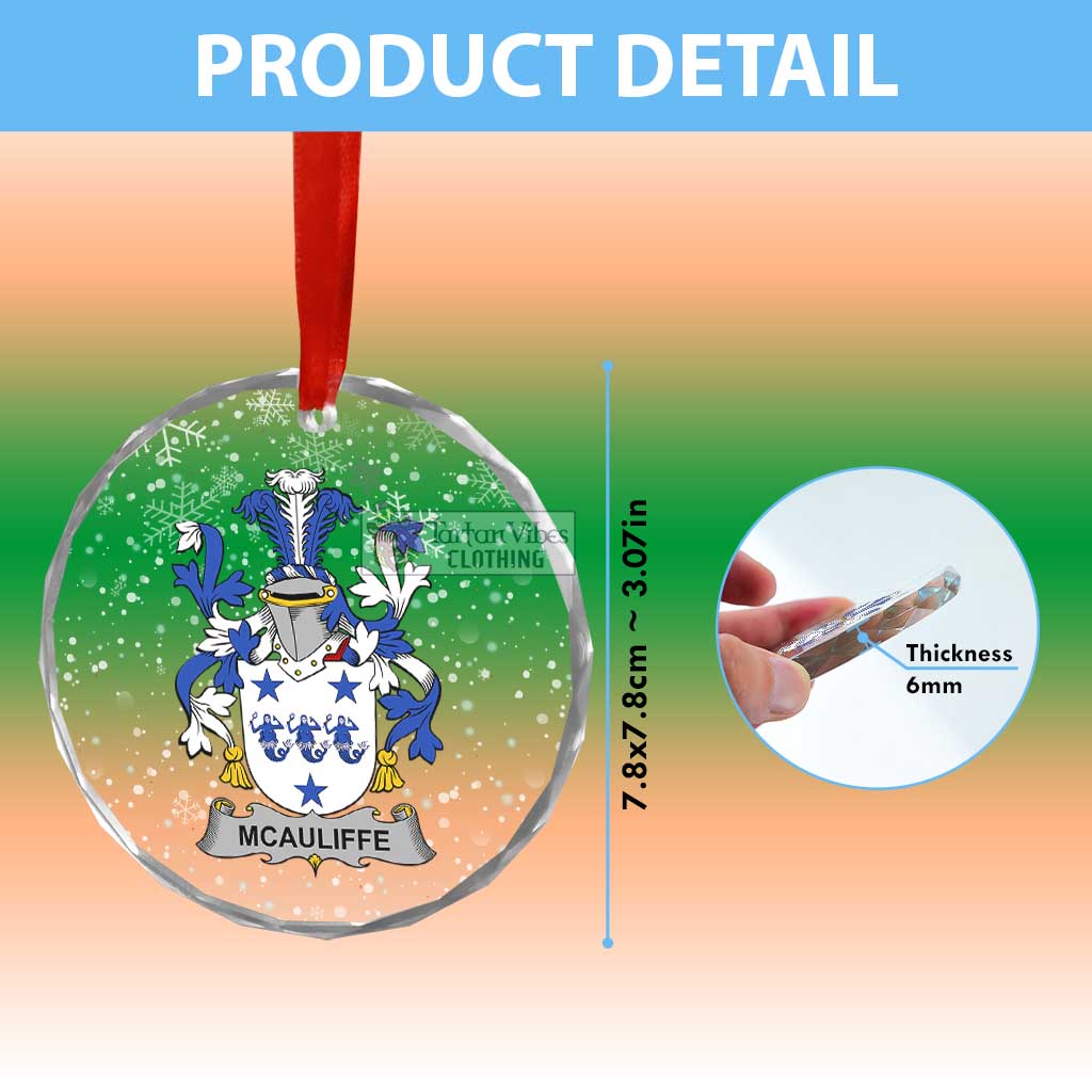 McAuliffe Irish Clan Christmas Glass Ornament with Coat of Arms - 2D-tartanvibesclothing