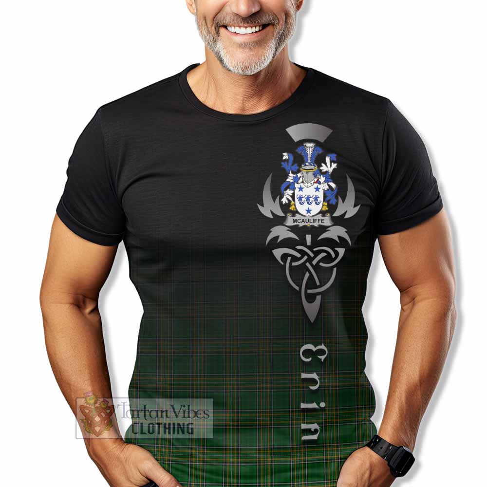 Tartan Vibes Clothing McAuliffe Irish Clan T-Shirt with Coat of Arms Erin Go Bragh Celtic Inspired