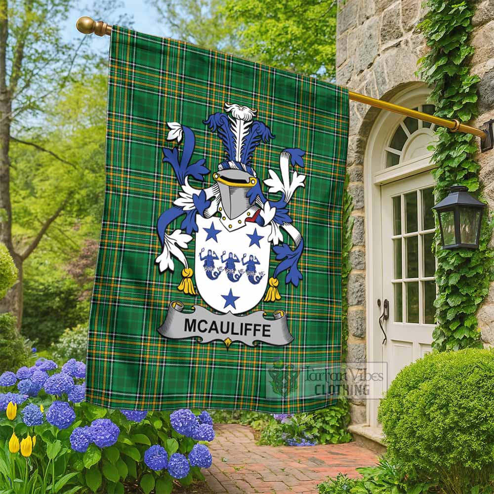 McAuliffe Irish Clan Tartan Flag with Coat of Arms