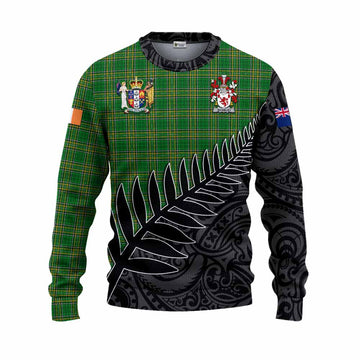 McAwley Irish Clan Tartan Knitted Sweater with Coat of Arms New Zealand Silver Fern Half Style Unisex - Tartan Vibes Clothing