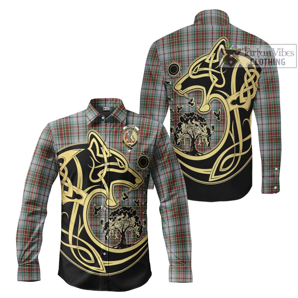 McBain Dress Tartan Long Sleeve Button Shirt with Family Crest Celtic Wolf Style Men's Shirt S - Tartan Vibes Clothing