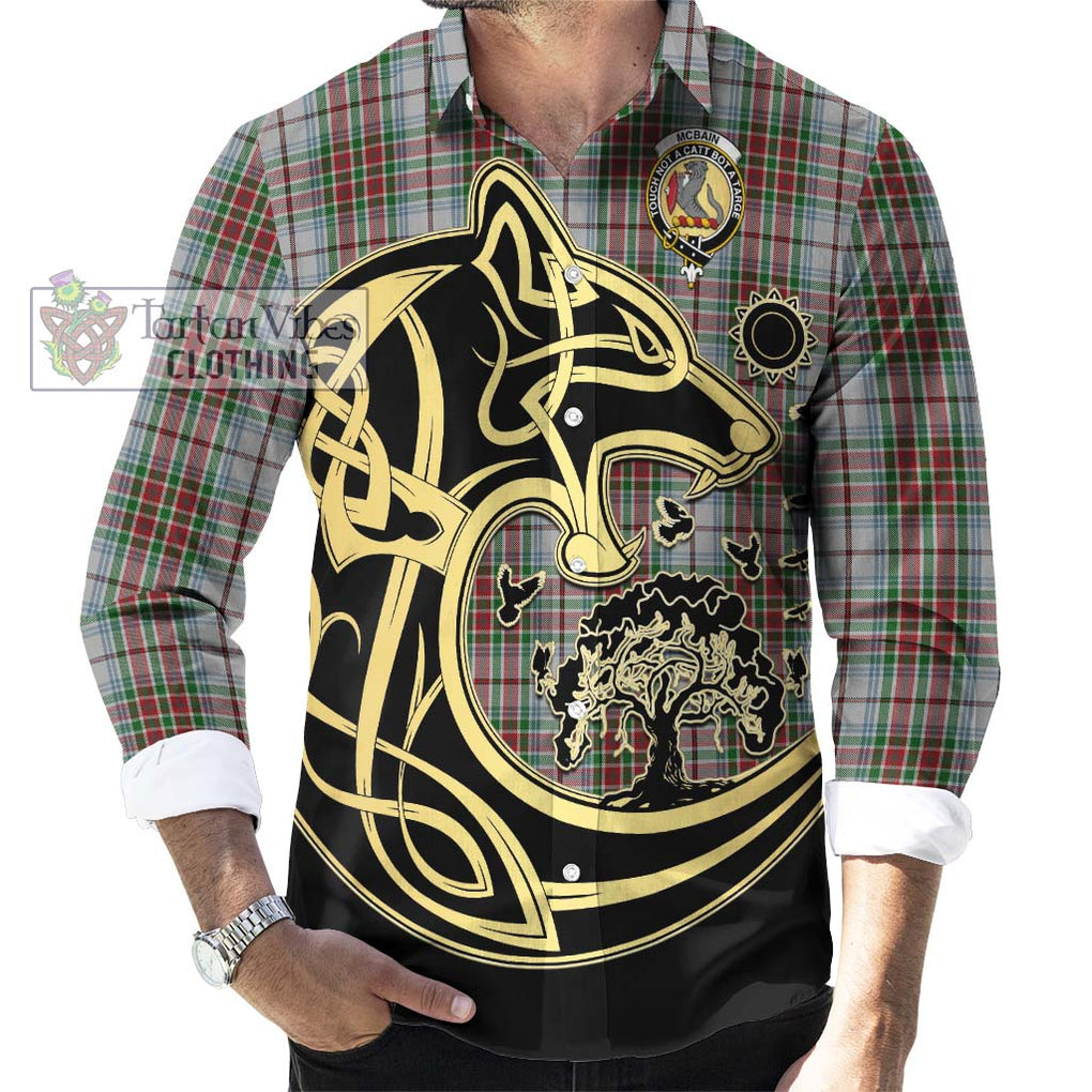 McBain Dress Tartan Long Sleeve Button Shirt with Family Crest Celtic Wolf Style - Tartan Vibes Clothing
