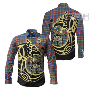 McBeth Tartan Long Sleeve Button Shirt with Family Crest Celtic Wolf Style Men's Shirt S - Tartan Vibes Clothing