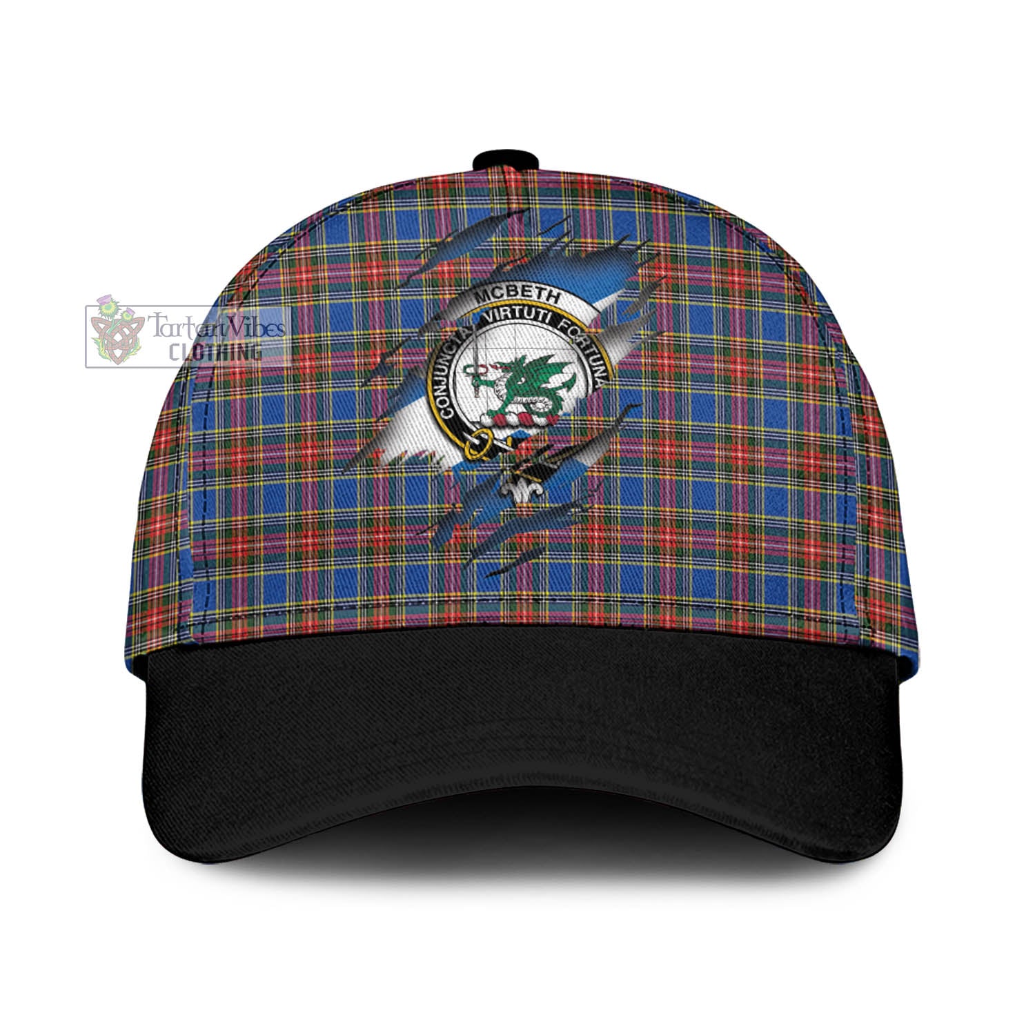 Tartan Vibes Clothing McBeth Tartan Classic Cap with Family Crest In Me Style