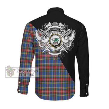McBeth Tartan Long Sleeve Button Shirt with Family Crest and Military Logo Style Men's Shirt - Tartanvibesclothing Shop