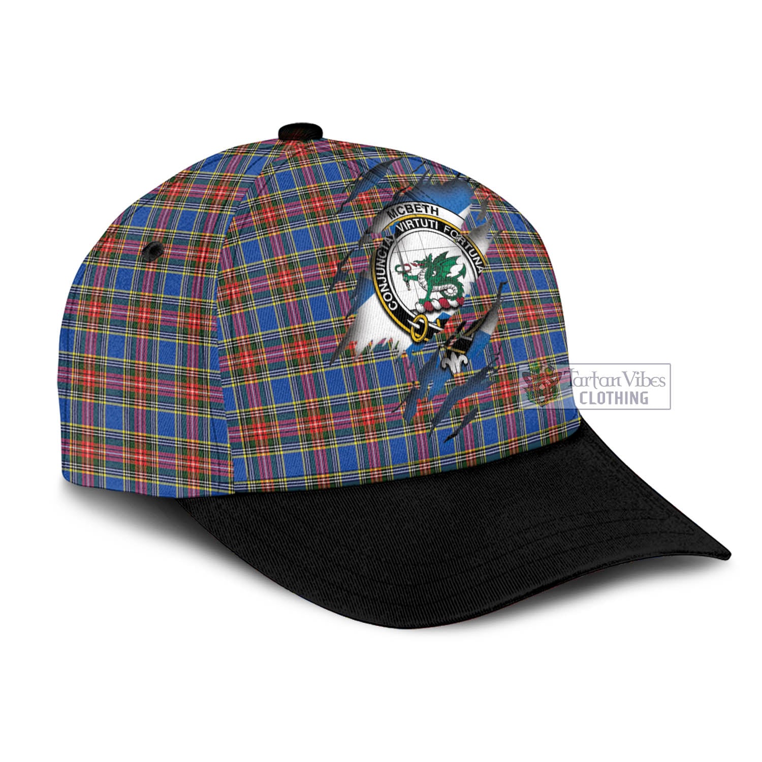 Tartan Vibes Clothing McBeth Tartan Classic Cap with Family Crest In Me Style