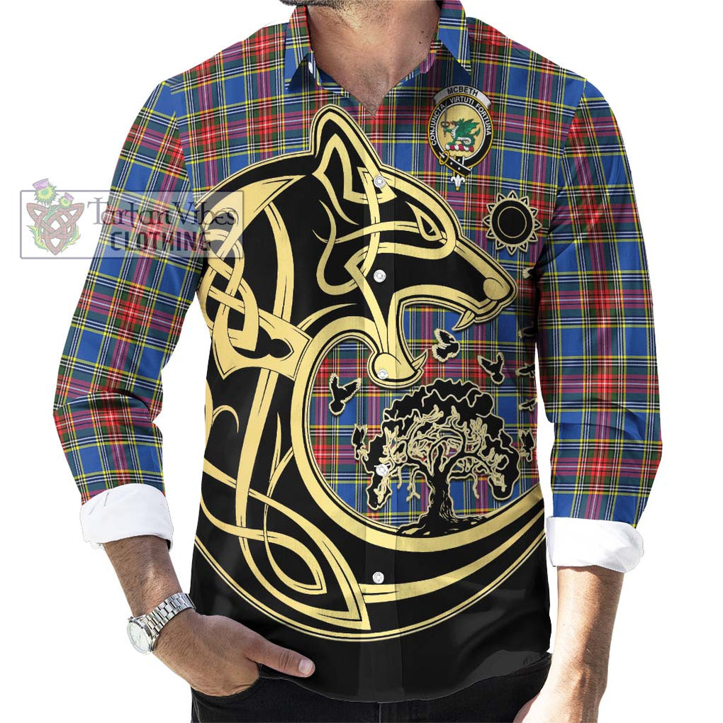 McBeth Tartan Long Sleeve Button Shirt with Family Crest Celtic Wolf Style - Tartan Vibes Clothing