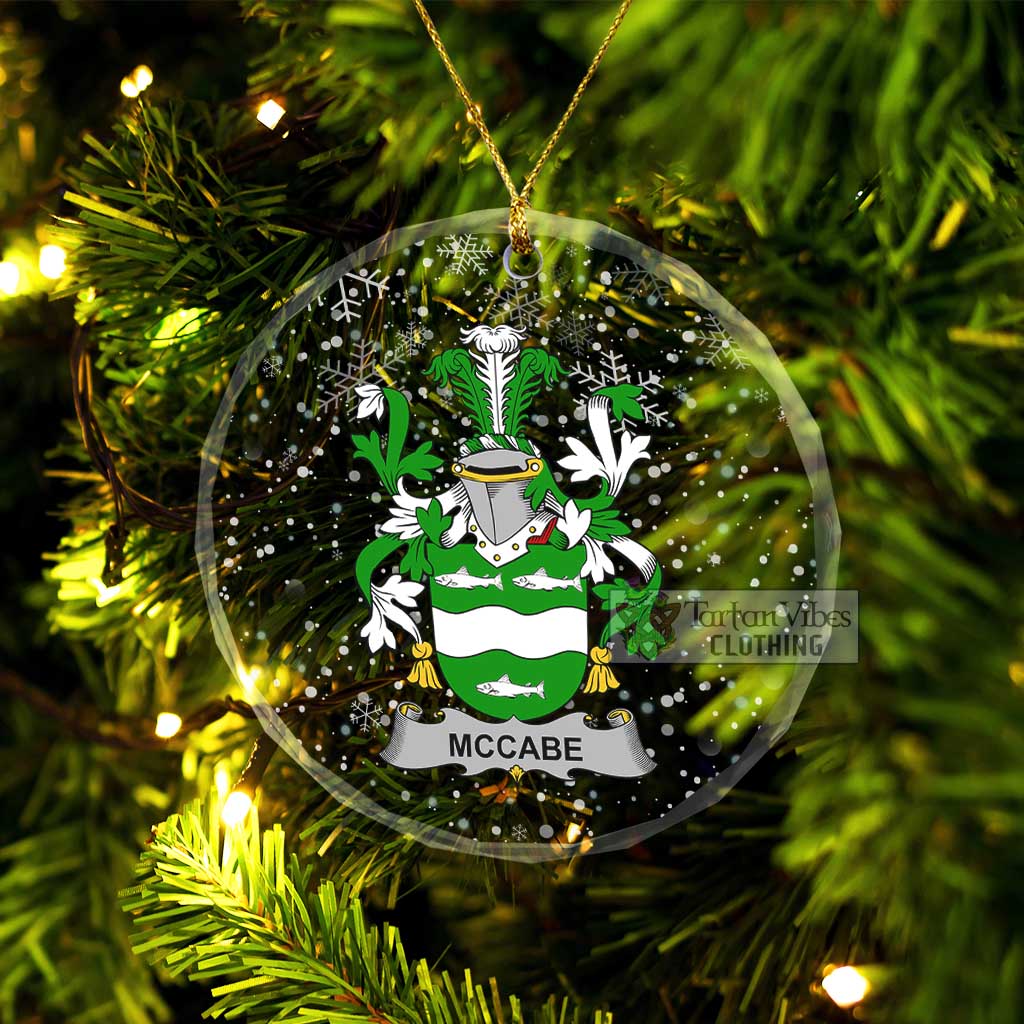 McCabe Irish Clan Christmas Glass Ornament with Coat of Arms Transparent Glass Circle - 2D-tartanvibesclothing
