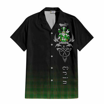 Tartan Vibes Clothing McCafferey Irish Clan Short Sleeve Button Shirt with Coat of Arms Erin Go Bragh Celtic Inspired