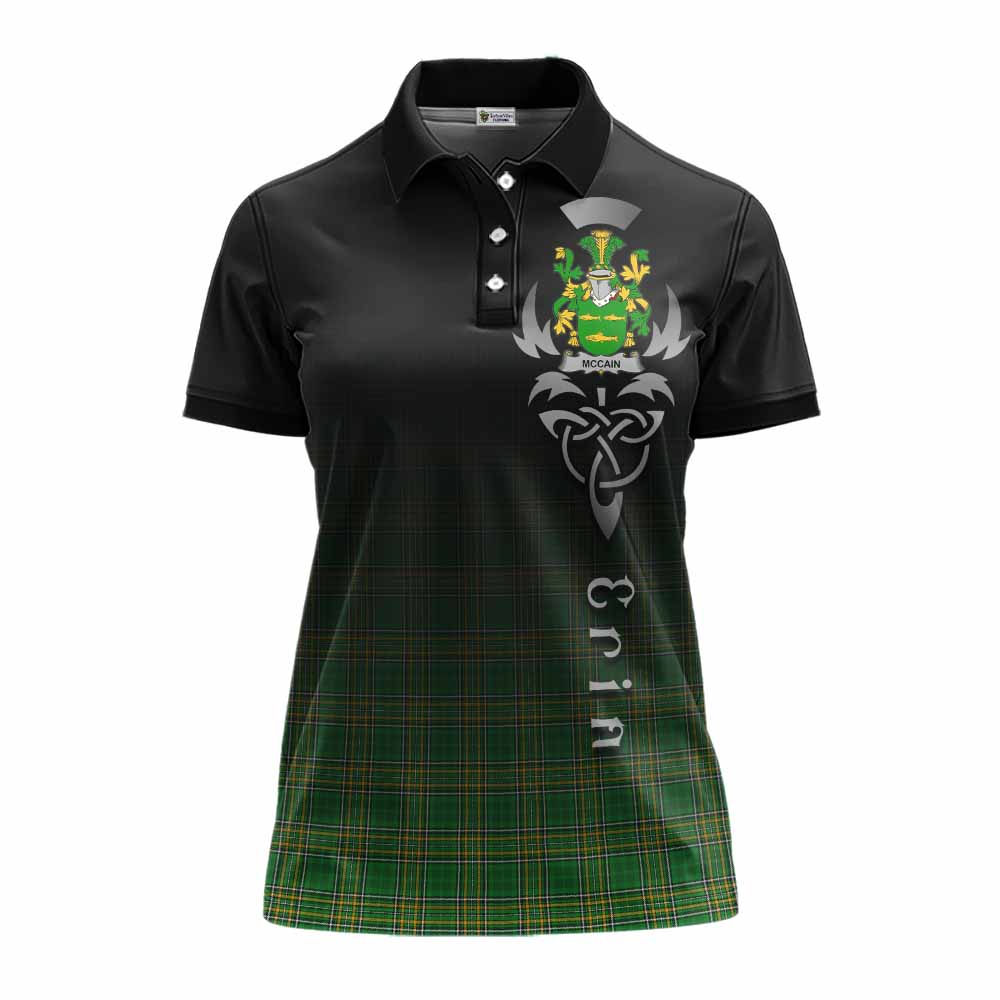 Tartan Vibes Clothing McCain Irish Clan Women's Polo Shirt with Coat of Arms Erin Go Bragh Celtic Inspired