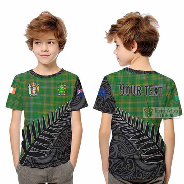 McCain Irish Clan Tartan Kid T-Shirt with Coat of Arms New Zealand Silver Fern Half Style - Tartan Vibes Clothing
