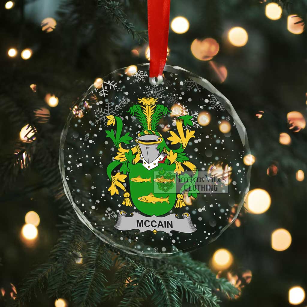 McCain Irish Clan Christmas Glass Ornament with Coat of Arms - 2D-tartanvibesclothing