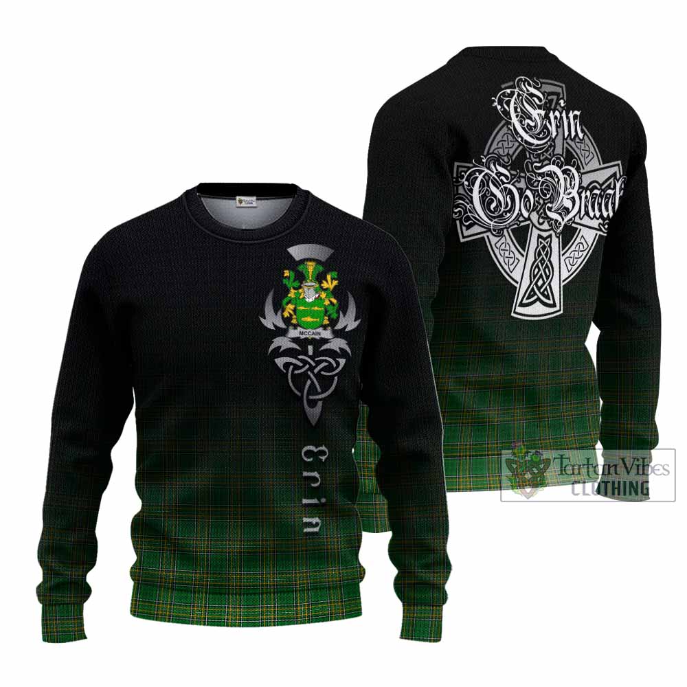Tartan Vibes Clothing McCain Irish Clan Knitted Sweater with Coat of Arms Erin Go Bragh Celtic Inspired