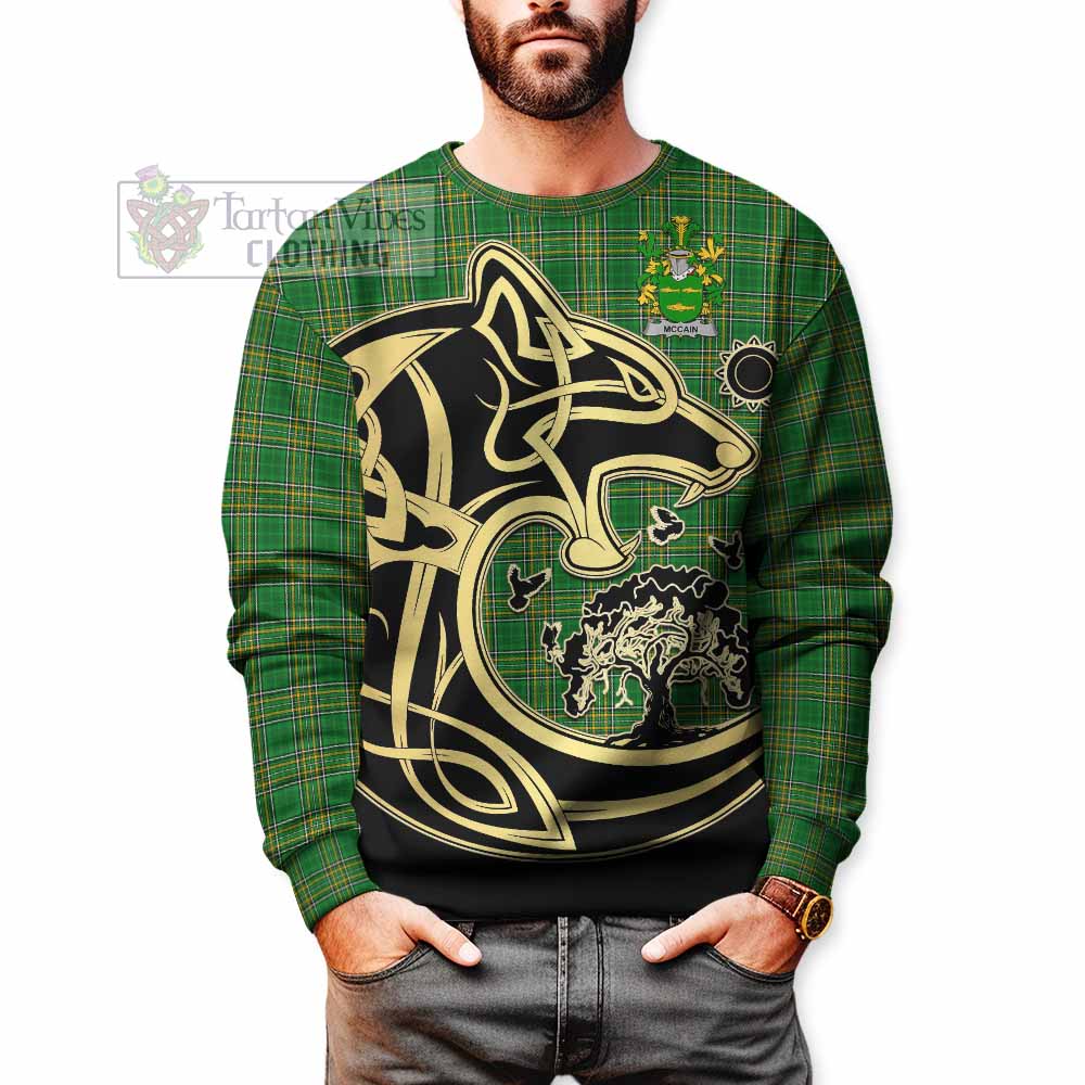 McCain Irish Tartan Sweatshirt with Coat of Arms Celtic Wolf Style - Tartan Vibes Clothing