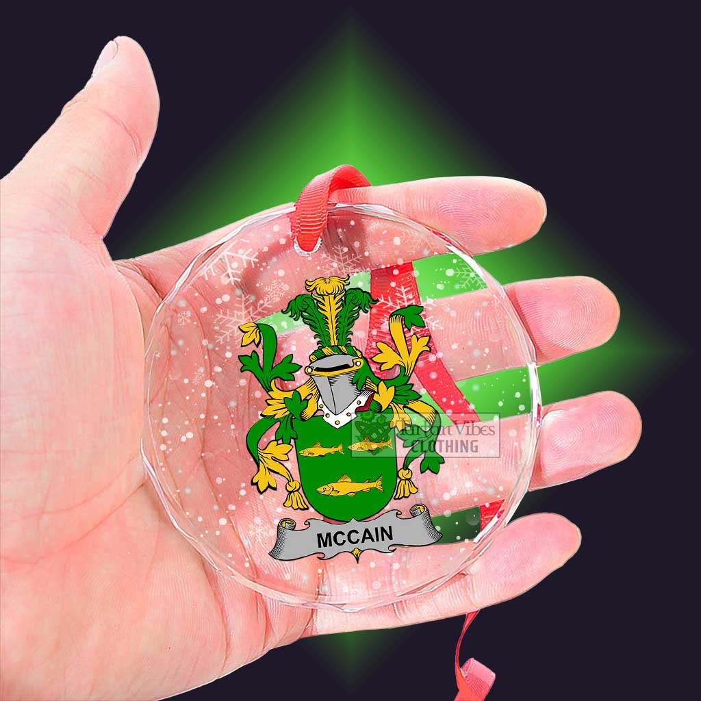 McCain Irish Clan Christmas Glass Ornament with Coat of Arms - 2D-tartanvibesclothing