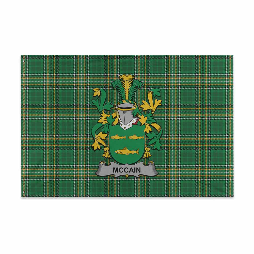 Tartan Vibes Clothing McCain Irish Clan Tartan House Flag with Coat of Arms