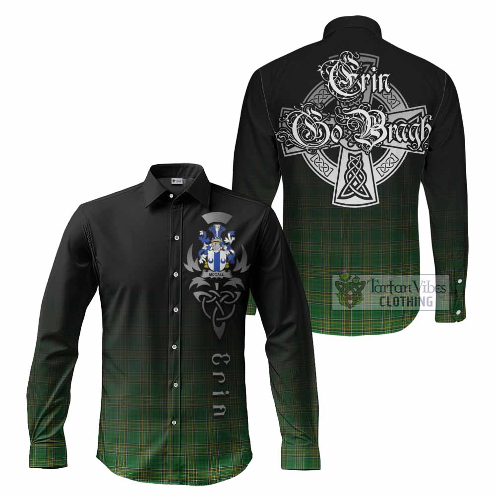 Tartan Vibes Clothing McCall Irish Clan Long Sleeve Button Shirt with Coat of Arms Erin Go Bragh Celtic Inspired
