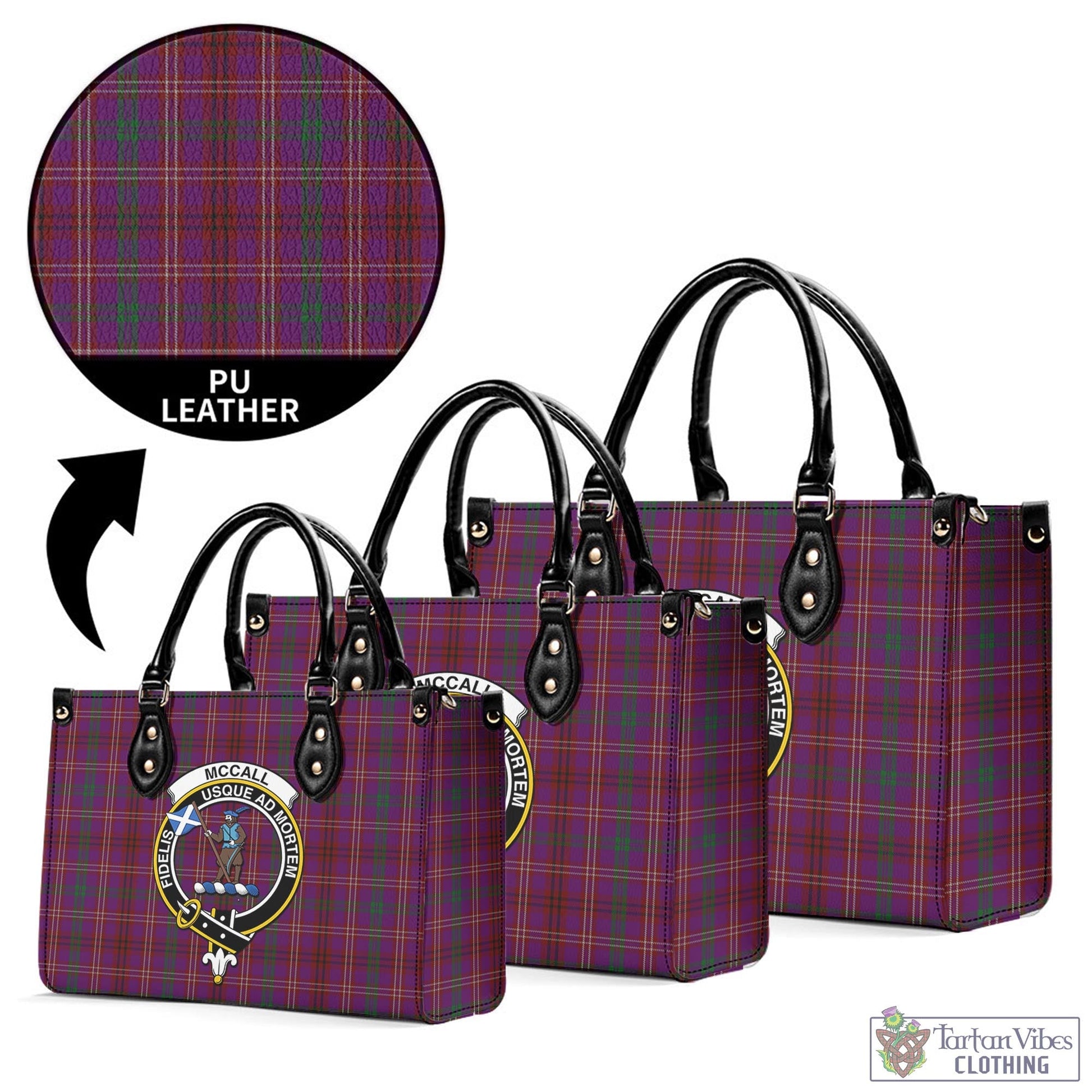McCall (Caithness) Tartan Luxury Leather Handbags with Family Crest L - Tartan Vibes Clothing