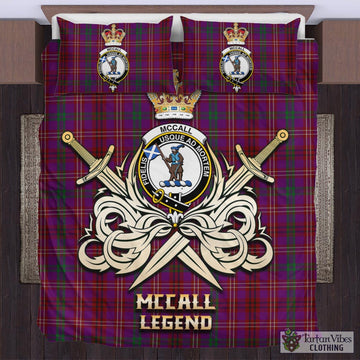Tartan Vibes Clothing McCall (Caithness) Tartan Bedding Set with Clan Crest and the Golden Sword of Courageous Legacy
