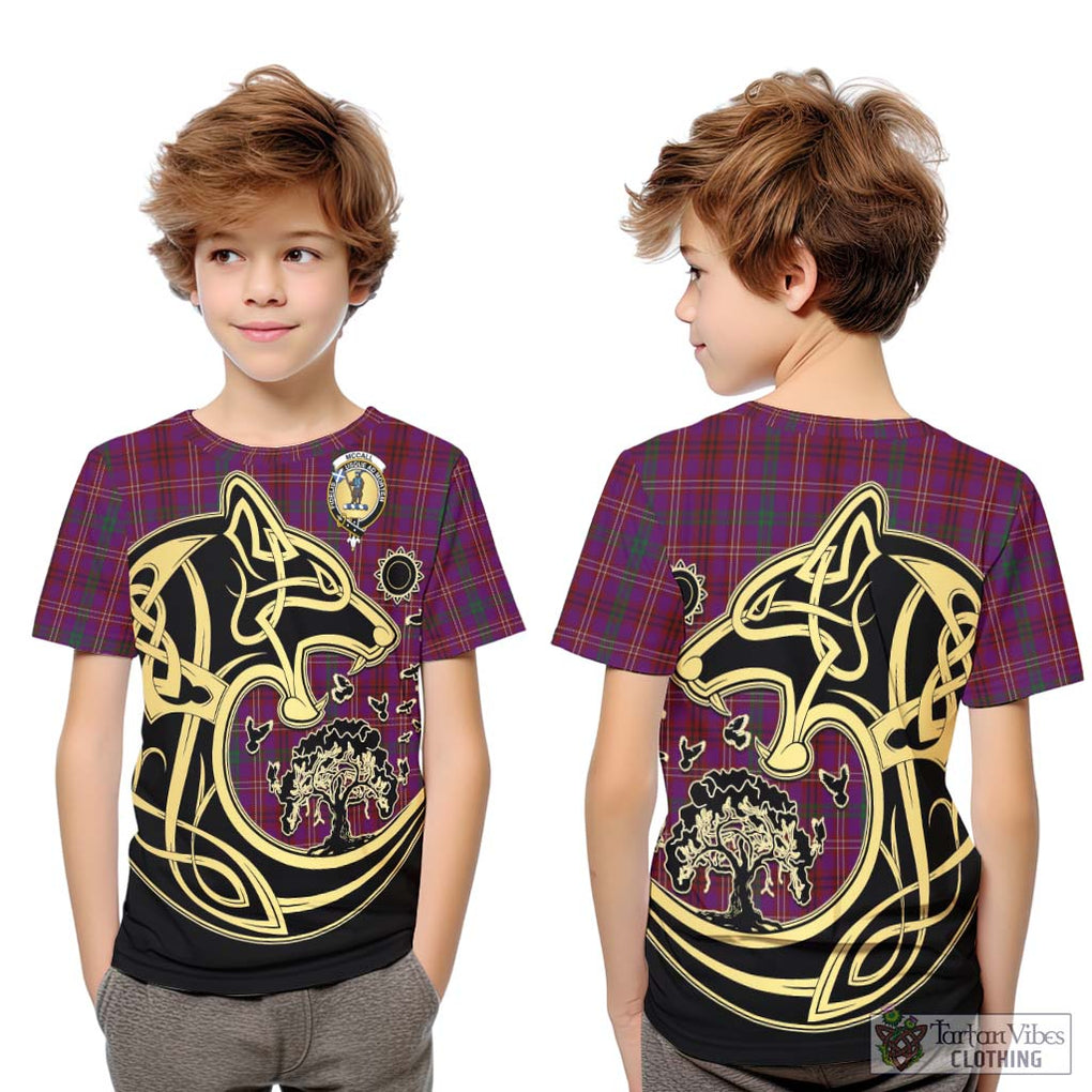 McCall (Caithness) Tartan Kid T-Shirt with Family Crest Celtic Wolf Style Youth XL Size14 - Tartan Vibes Clothing