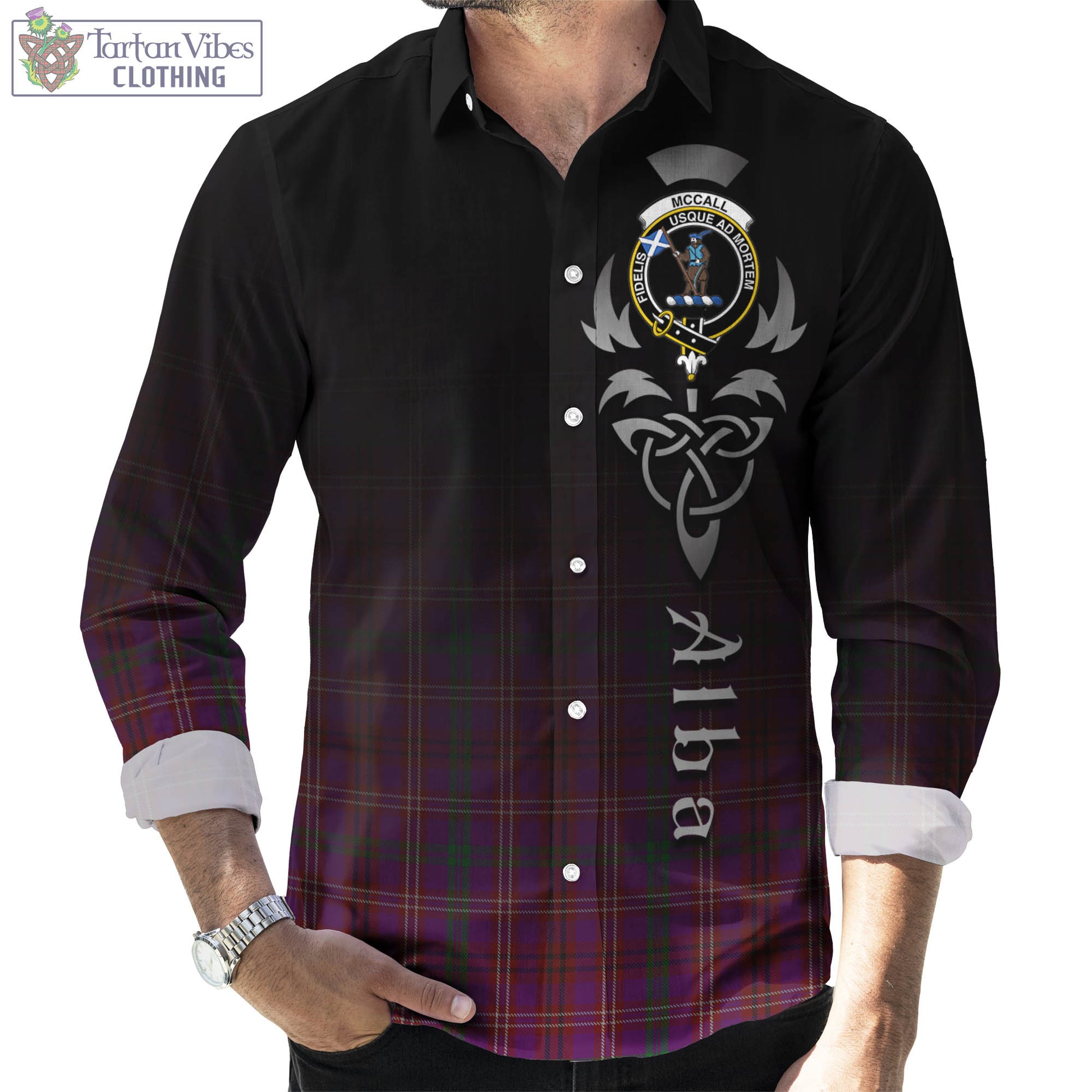 McCall (Caithness) Tartan Long Sleeve Button Up Featuring Alba Gu Brath Family Crest Celtic Inspired Men's Shirt - Tartan Vibes Clothing