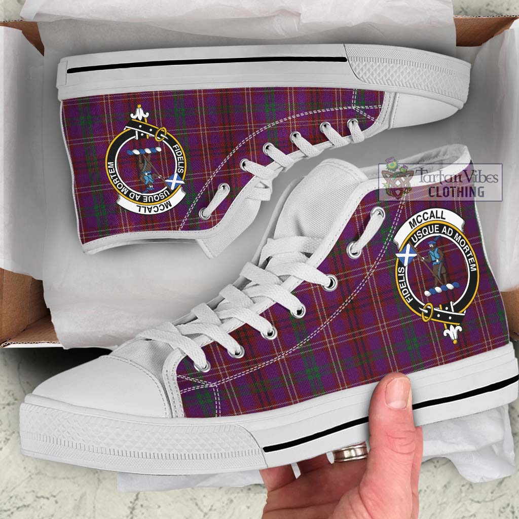 McCall (Caithness) Tartan High Top Shoes with Family Crest Kid High Top - White Sole - Tartan Vibes Clothing