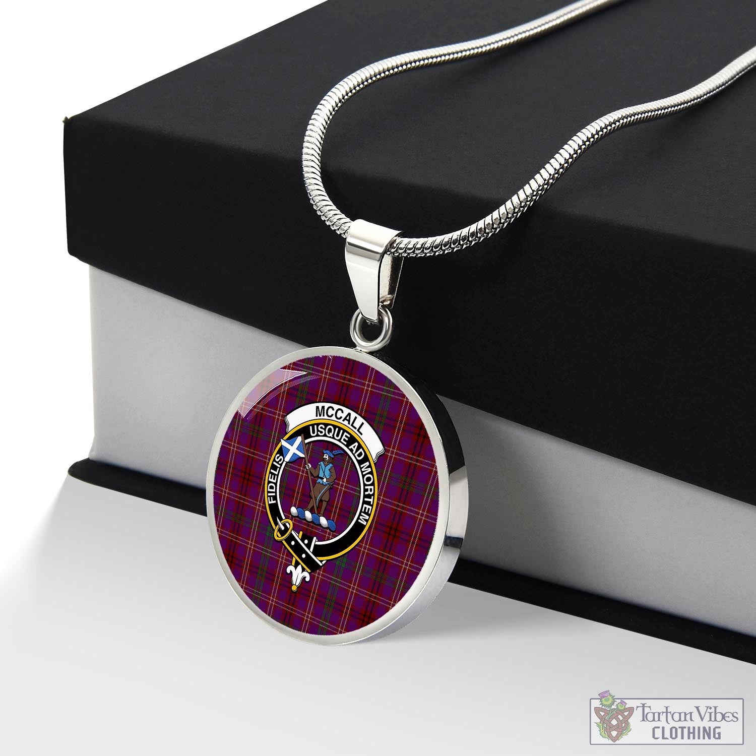 McCall (Caithness) Tartan Circle Necklace with Family Crest Luxury Necklace (Silver) No - Tartan Vibes Clothing