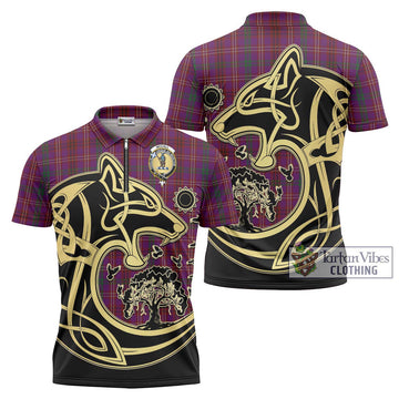 McCall (Caithness) Tartan Zipper Polo Shirt with Family Crest Celtic Wolf Style Unisex - Tartan Vibes Clothing
