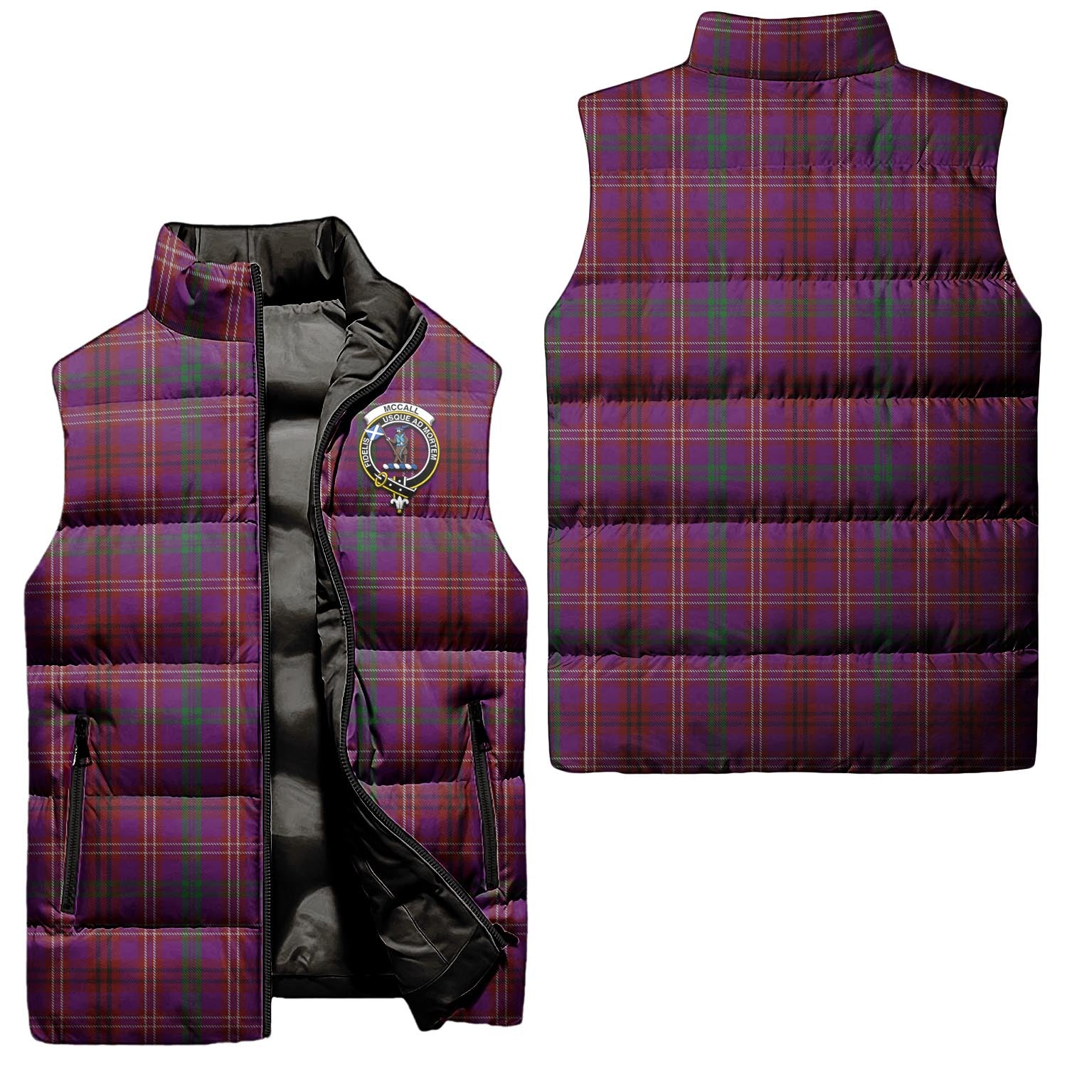 McCall (Caithness) Tartan Sleeveless Puffer Jacket with Family Crest Unisex - Tartanvibesclothing