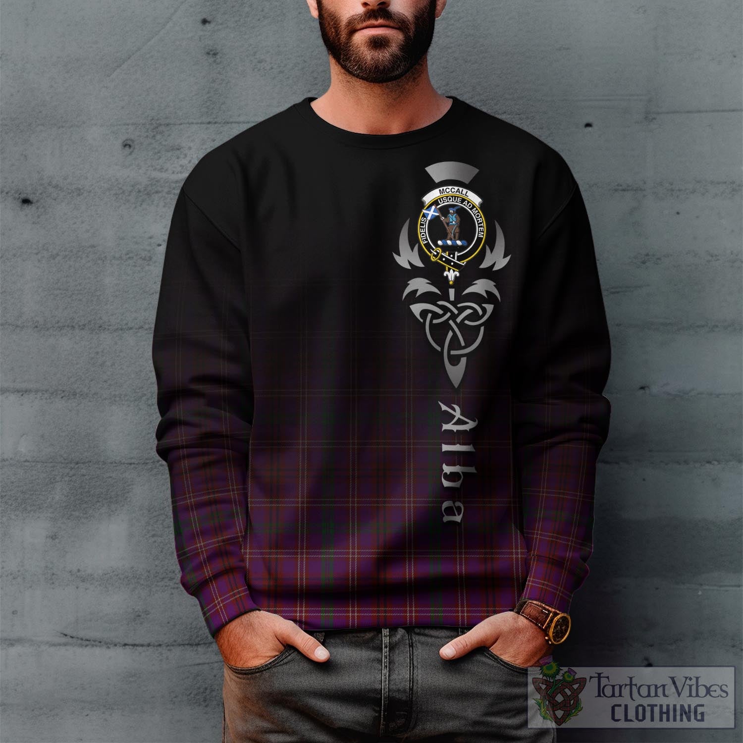 McCall (Caithness) Tartan Sweatshirt Featuring Alba Gu Brath Family Crest Celtic Inspired Unisex - Tartan Vibes Clothing