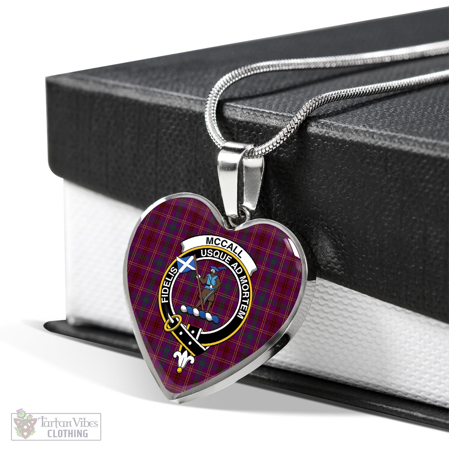 McCall (Caithness) Tartan Heart Necklace with Family Crest Luxury Necklace (Silver) No - Tartan Vibes Clothing