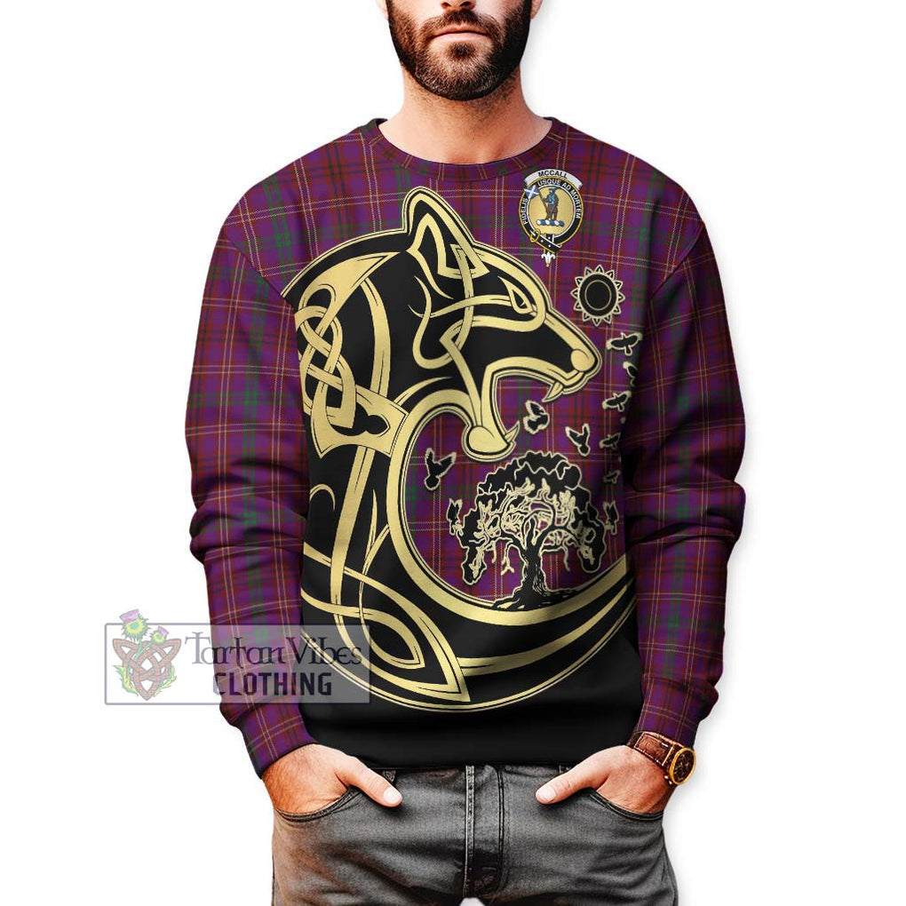 McCall (Caithness) Tartan Sweatshirt with Family Crest Celtic Wolf Style Unisex - Tartan Vibes Clothing