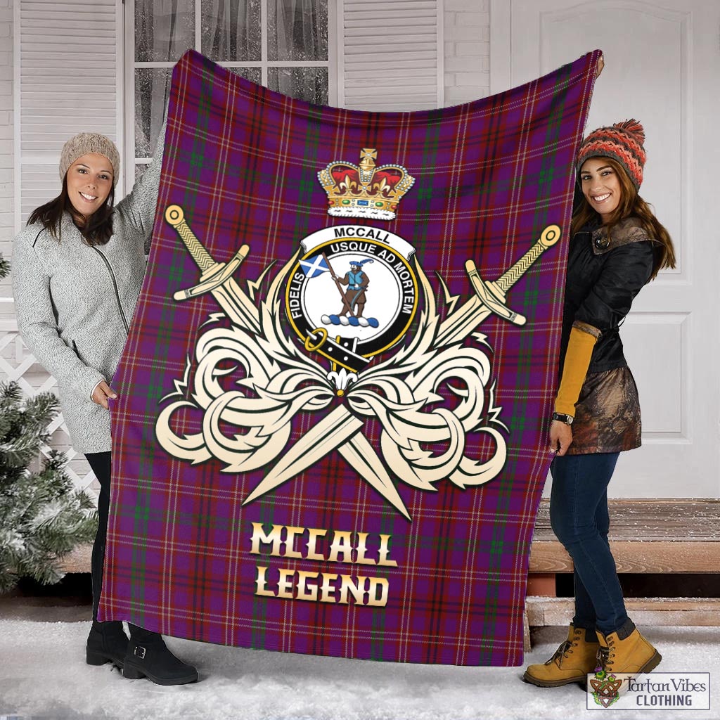 McCall (Caithness) Tartan Blanket with Clan Crest and the Golden Sword of Courageous Legacy X-Large 59 x 79 inches 150 x 200 cm - Tartan Vibes Clothing