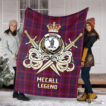McCall (Caithness) Tartan Blanket with Clan Crest and the Golden Sword of Courageous Legacy X-Large 59 x 79 inches 150 x 200 cm - Tartan Vibes Clothing