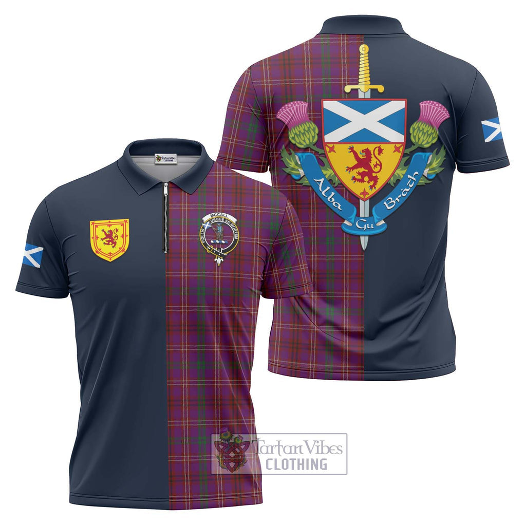 McCall (Caithness) Tartan Zipper Polo Shirt Alba with Scottish Lion Royal Arm Half Style Unisex - Tartan Vibes Clothing