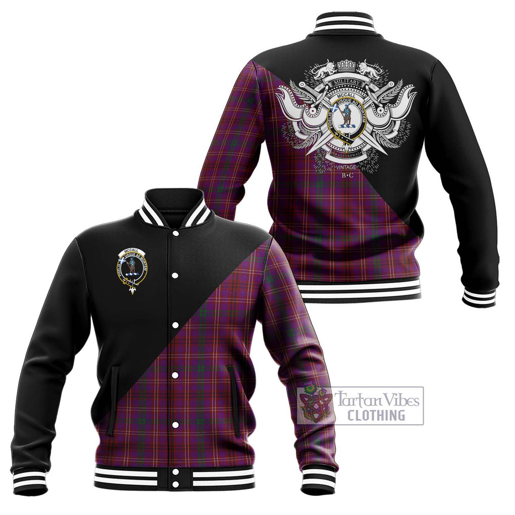 McCall (Caithness) Tartan Baseball Jacket with Family Crest and Military Logo Style Unisex - Tartan Vibes Clothing