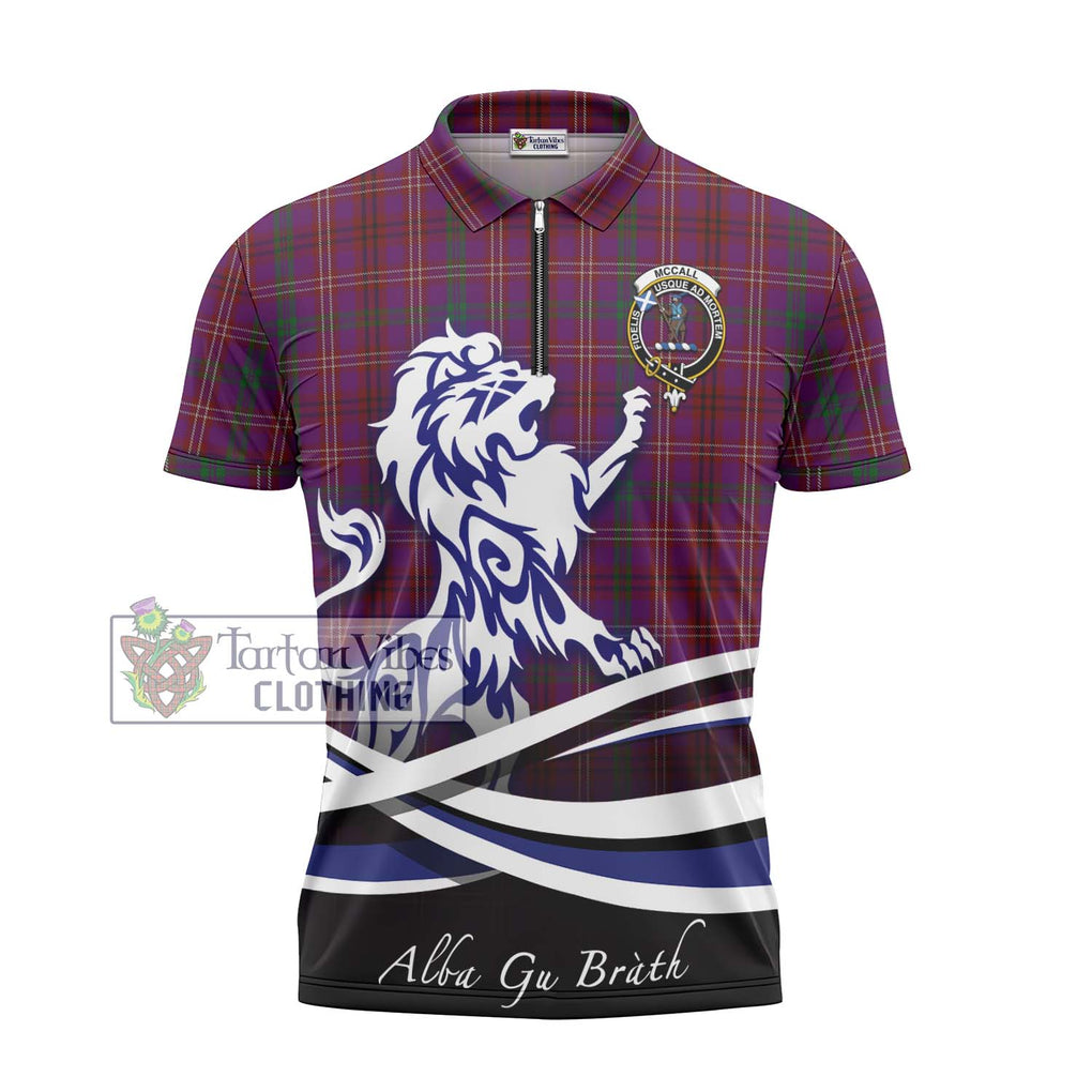 McCall (Caithness) Tartan Zipper Polo Shirt with Alba Gu Brath Regal Lion Emblem - Tartan Vibes Clothing