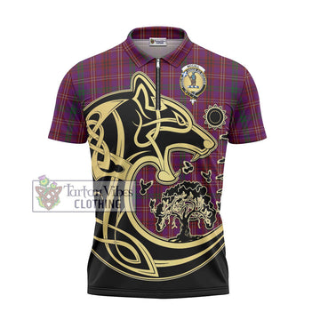 McCall (Caithness) Tartan Zipper Polo Shirt with Family Crest Celtic Wolf Style - Tartan Vibes Clothing