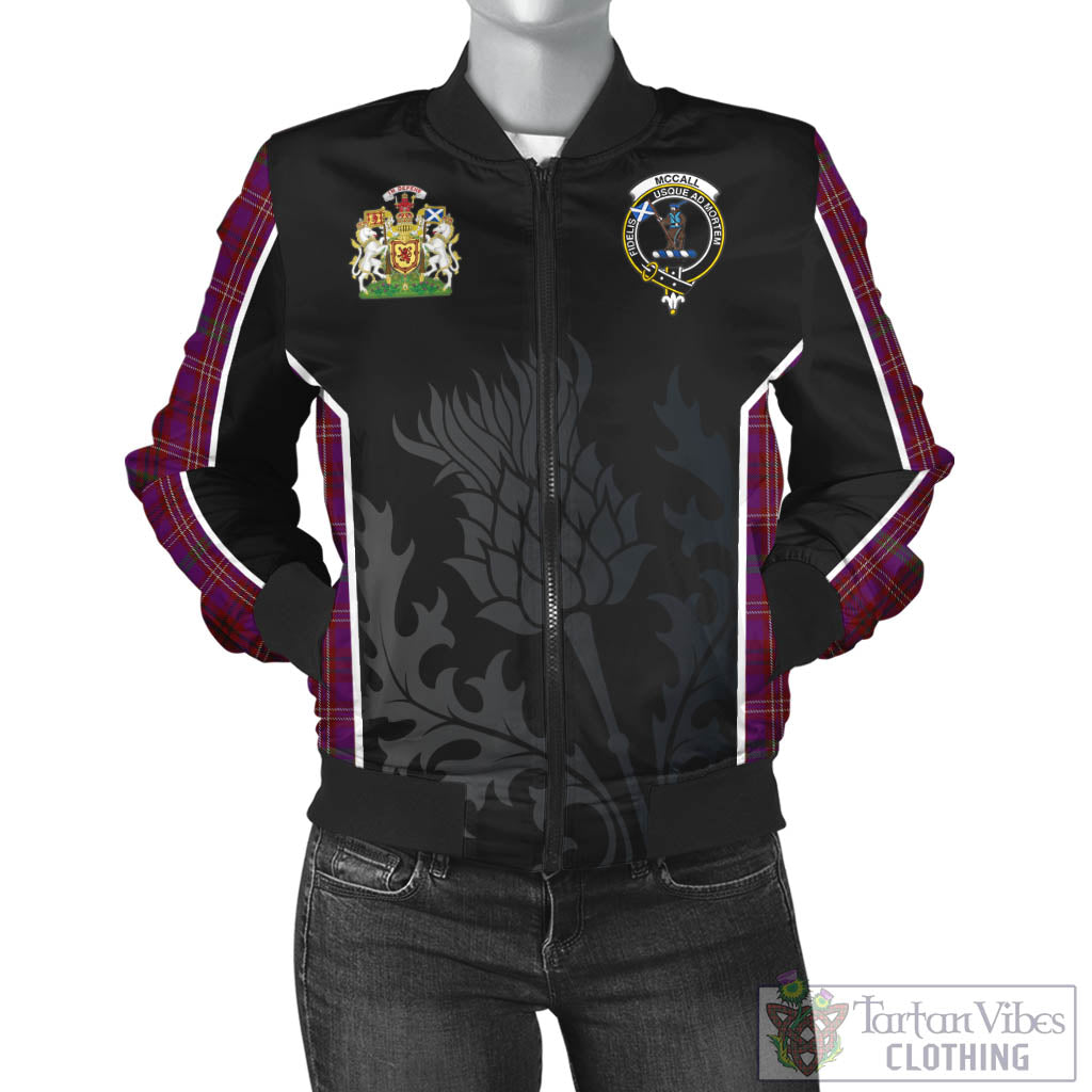 McCall (Caithness) Tartan Bomber Jacket with Family Crest and Scottish Thistle Vibes Sport Style - Tartan Vibes Clothing