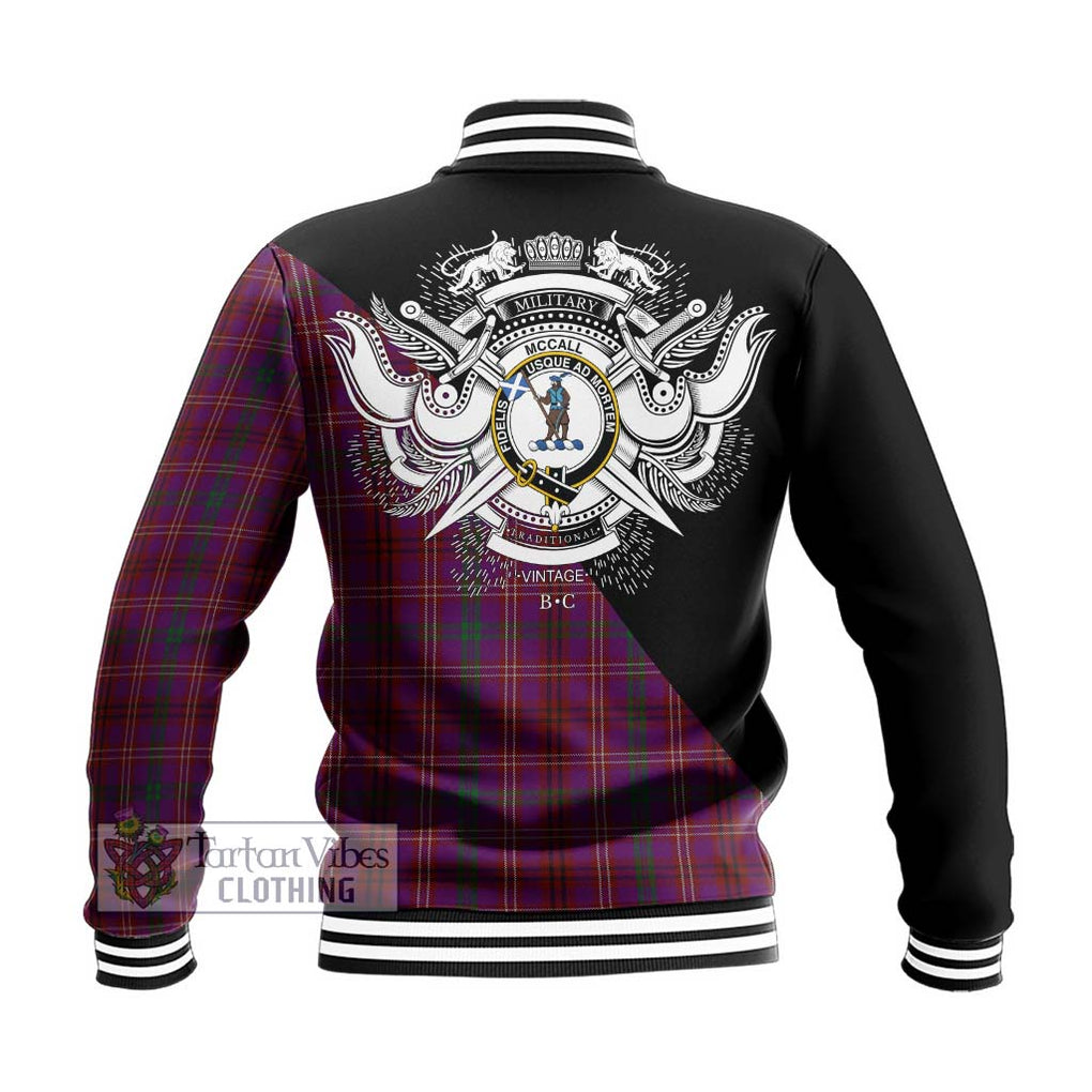 McCall (Caithness) Tartan Baseball Jacket with Family Crest and Military Logo Style - Tartan Vibes Clothing