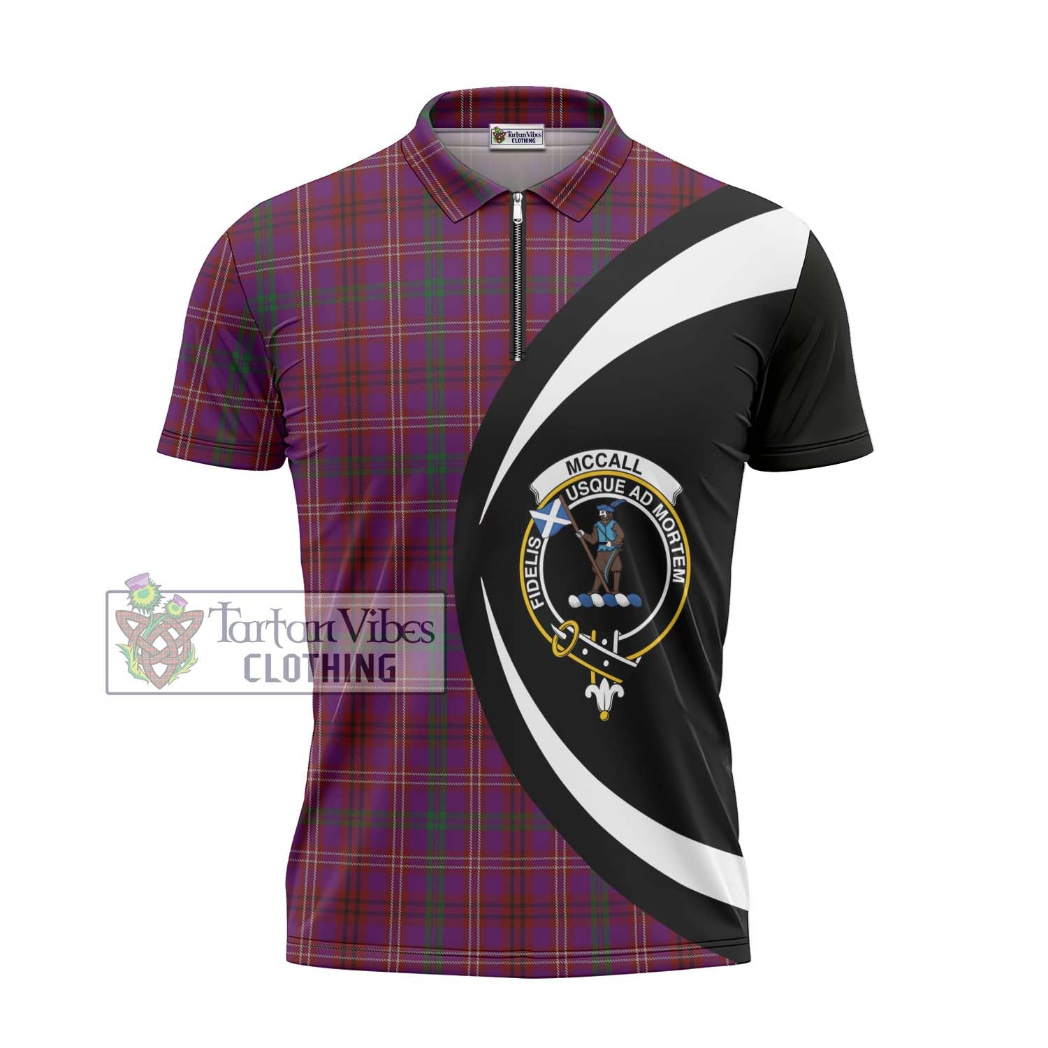 McCall (Caithness) Tartan Zipper Polo Shirt with Family Crest Circle Style - Tartan Vibes Clothing
