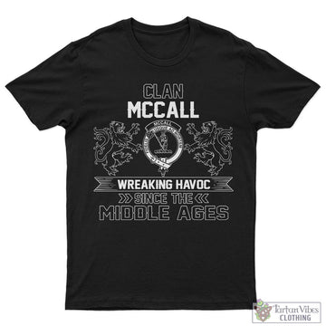 McCall (Caithness) Family Crest 2D Cotton Men's T-Shirt Wreaking Havoc Style 5XL - 2D-tartanvibesclothing