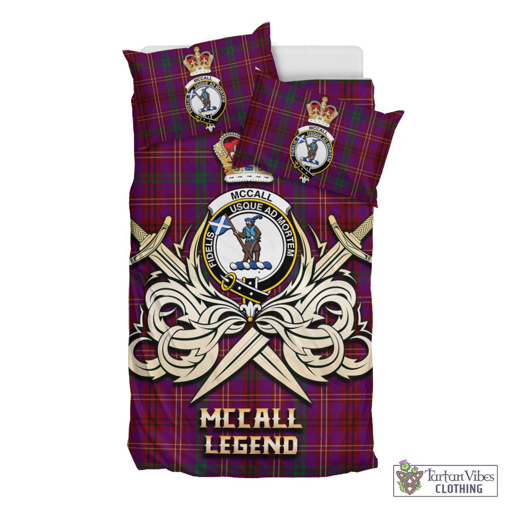 Tartan Vibes Clothing McCall (Caithness) Tartan Bedding Set with Clan Crest and the Golden Sword of Courageous Legacy