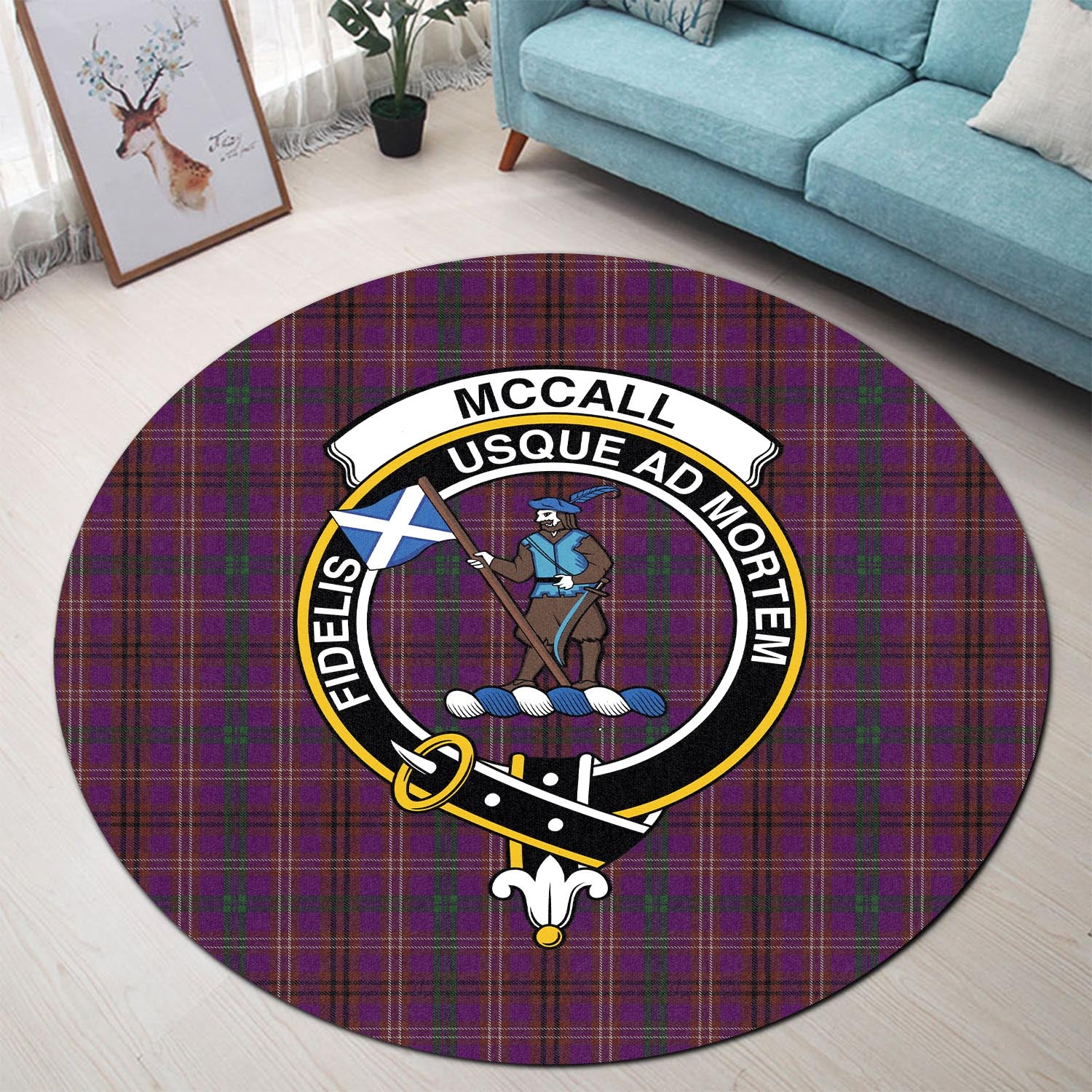 mccall-caithness-tartan-round-rug-with-family-crest