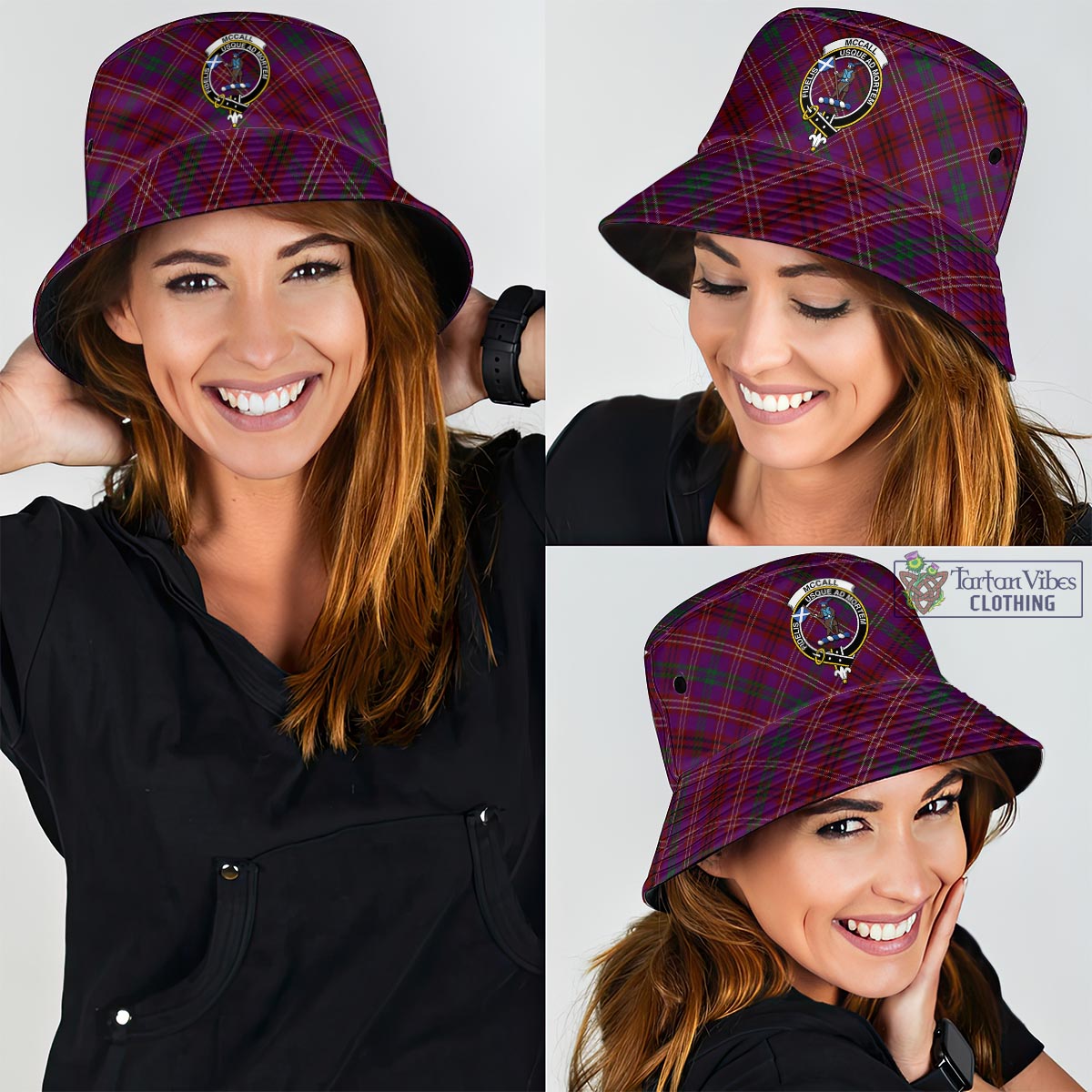 Tartan Vibes Clothing McCall (Caithness) Tartan Bucket Hat with Family Crest