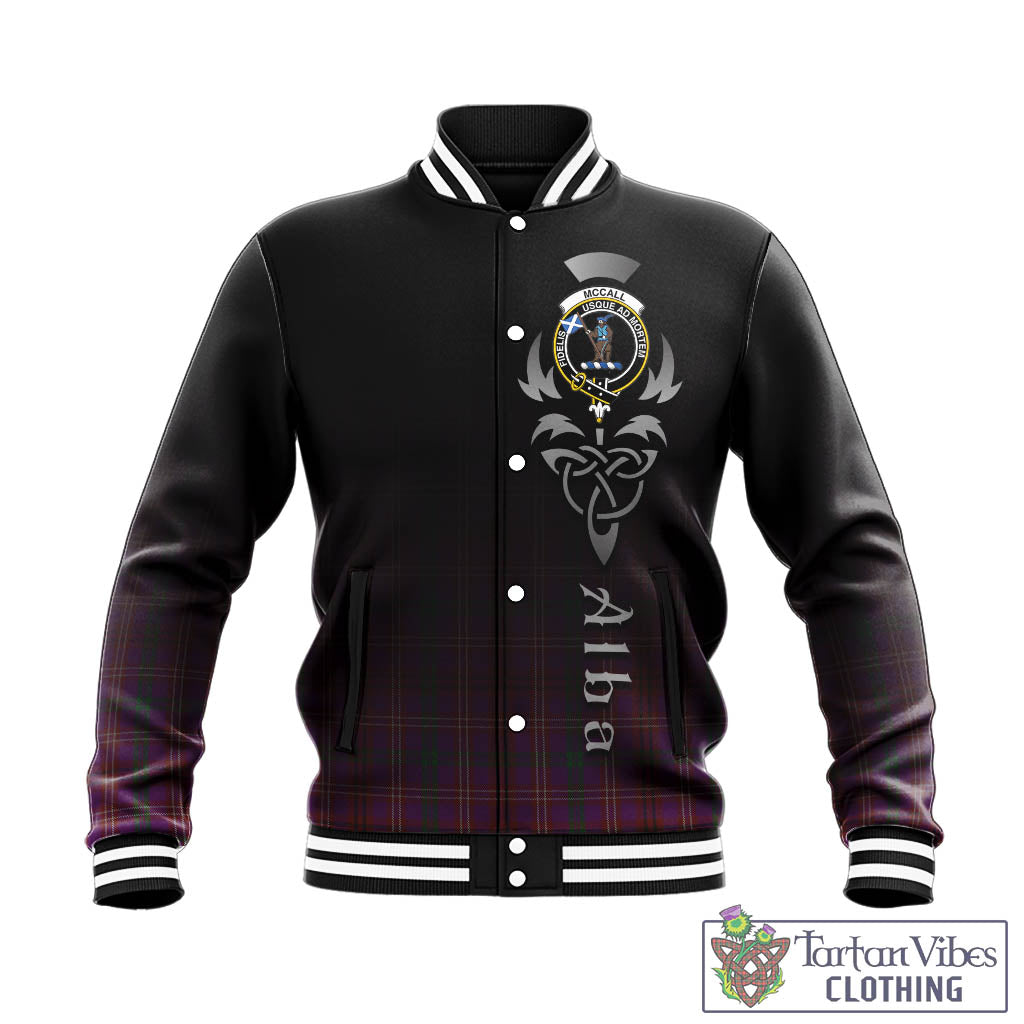 McCall (Caithness) Tartan Baseball Jacket Featuring Alba Gu Brath Family Crest Celtic Inspired - Tartan Vibes Clothing
