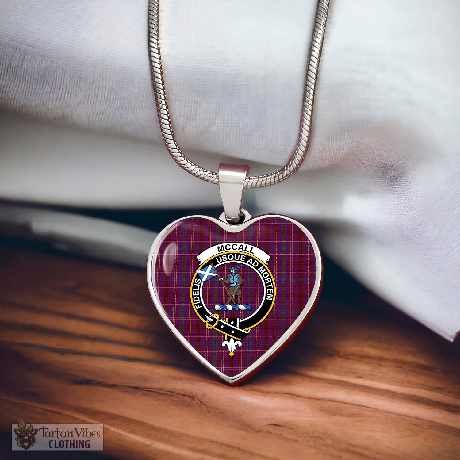 McCall (Caithness) Tartan Heart Necklace with Family Crest - Tartan Vibes Clothing