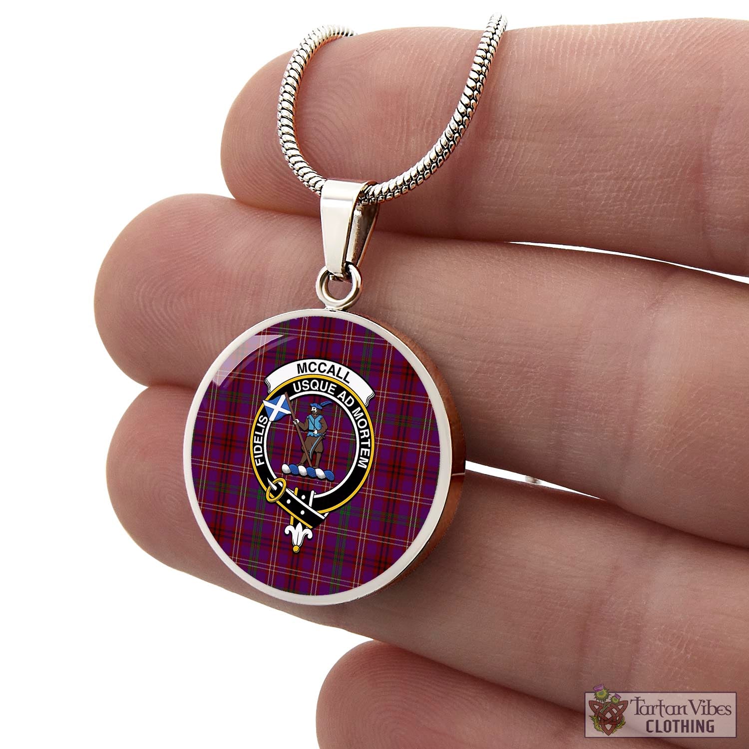 McCall (Caithness) Tartan Circle Necklace with Family Crest - Tartan Vibes Clothing