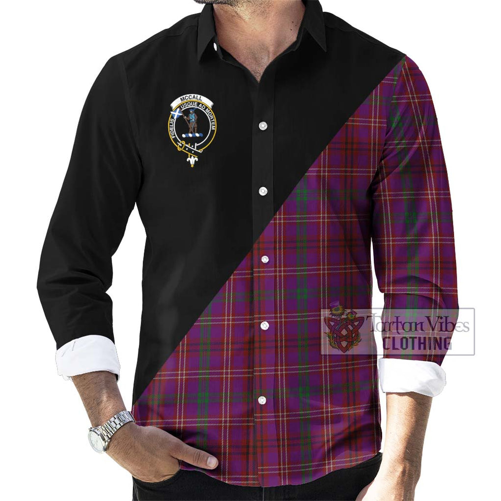 McCall (Caithness) Tartan Long Sleeve Button Shirt with Family Crest and Military Logo Style - Tartanvibesclothing Shop