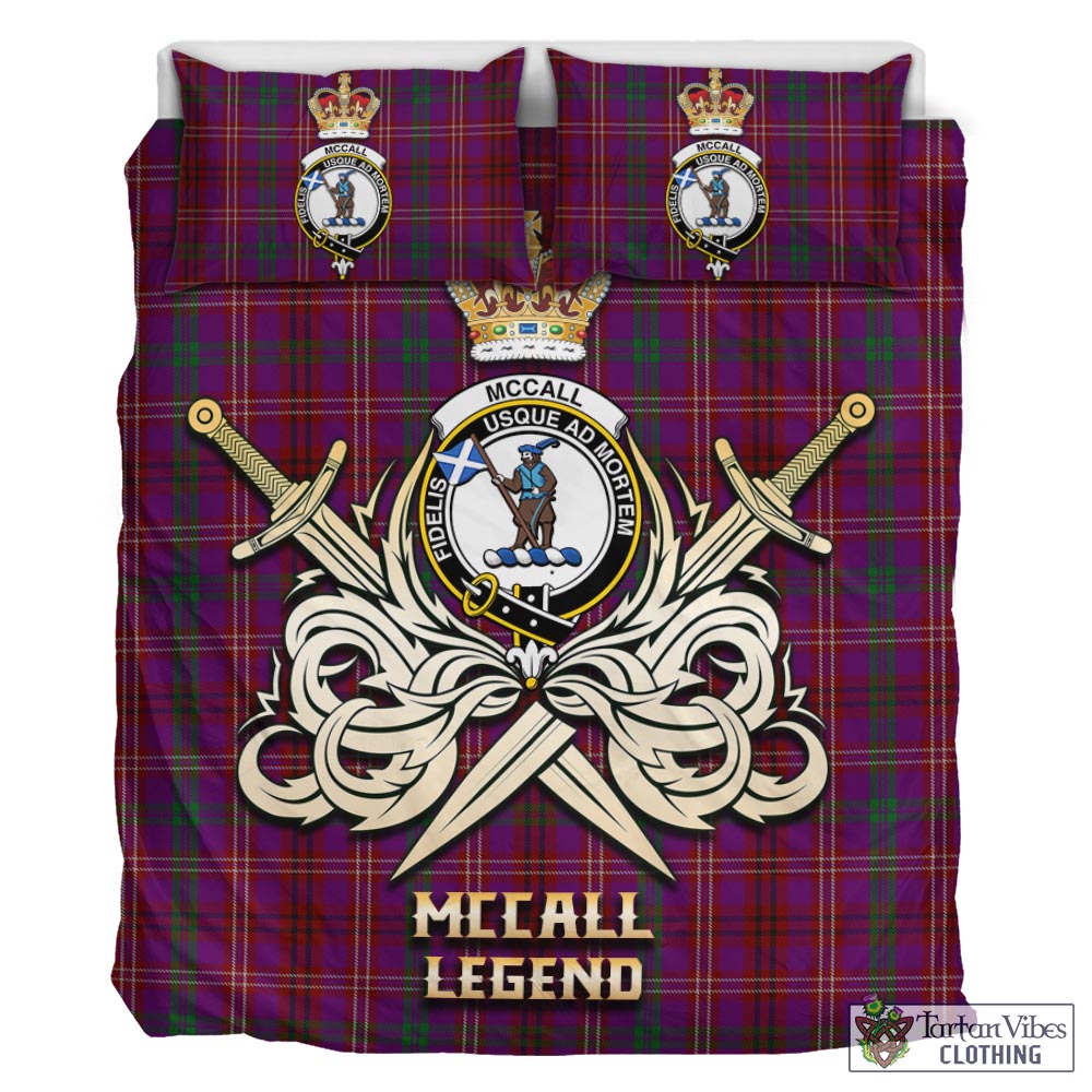 Tartan Vibes Clothing McCall (Caithness) Tartan Bedding Set with Clan Crest and the Golden Sword of Courageous Legacy